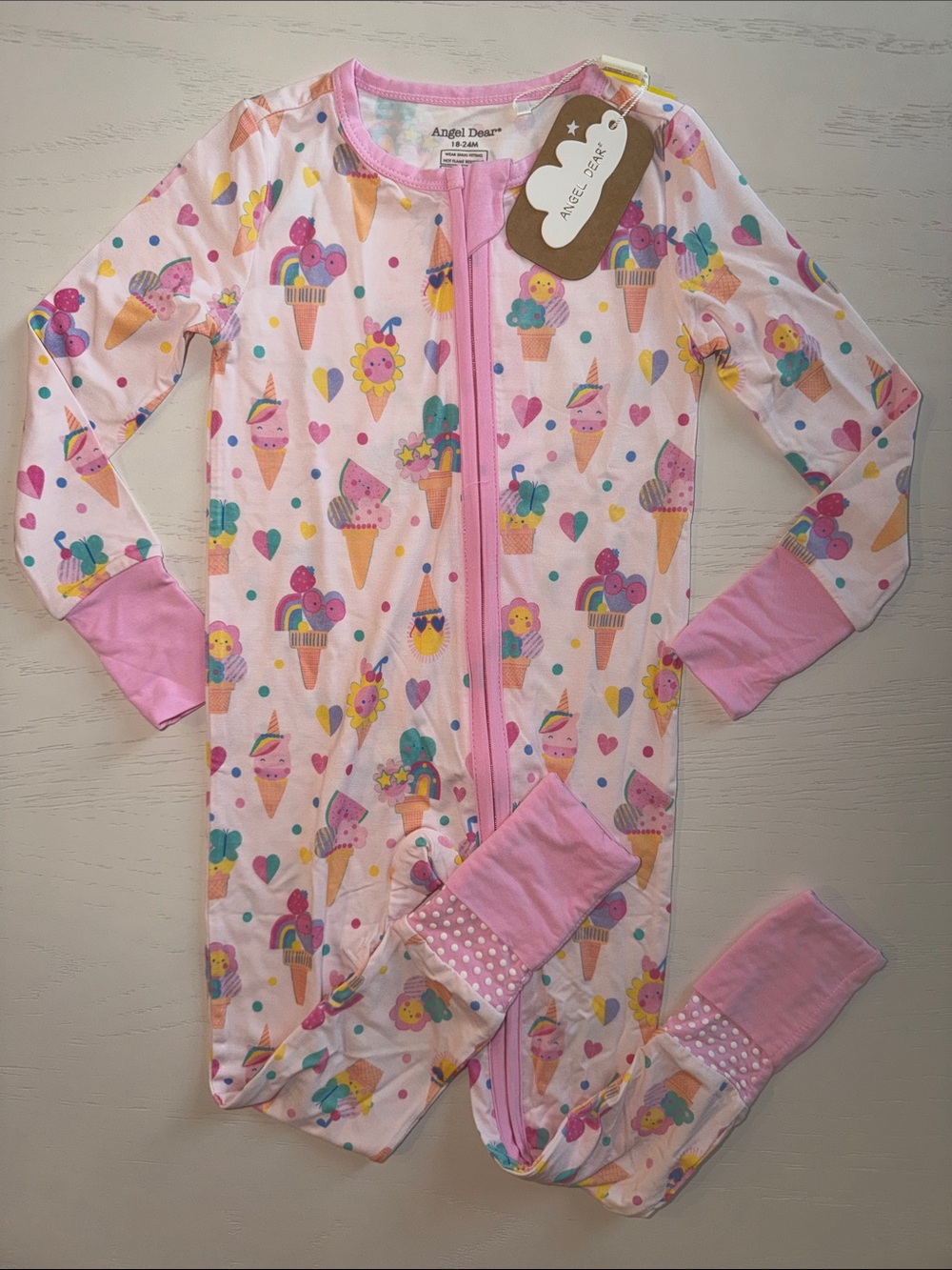 Angel Dear Pink Ice Cream & Heart Zip Convertible Romper 18-24 months